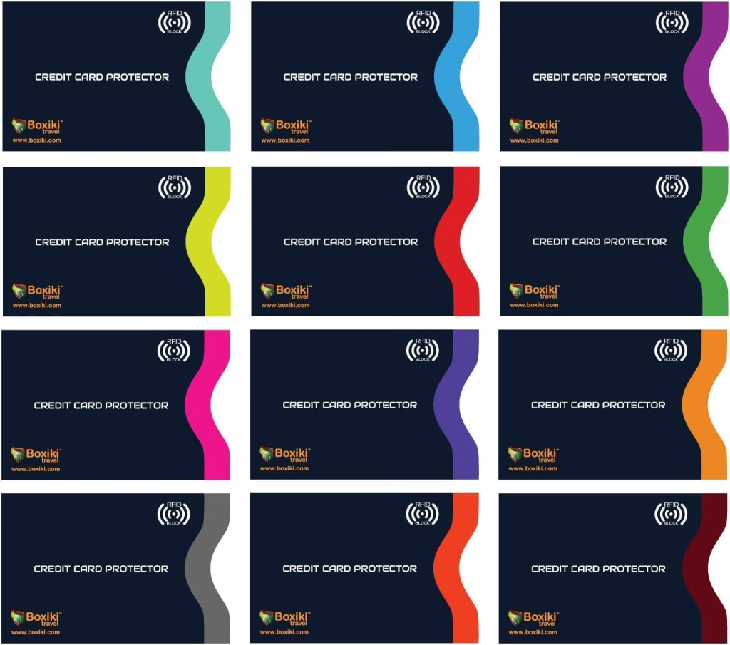 Boxiki Travel 12-pack color-coded RFID blocking credit card protectors