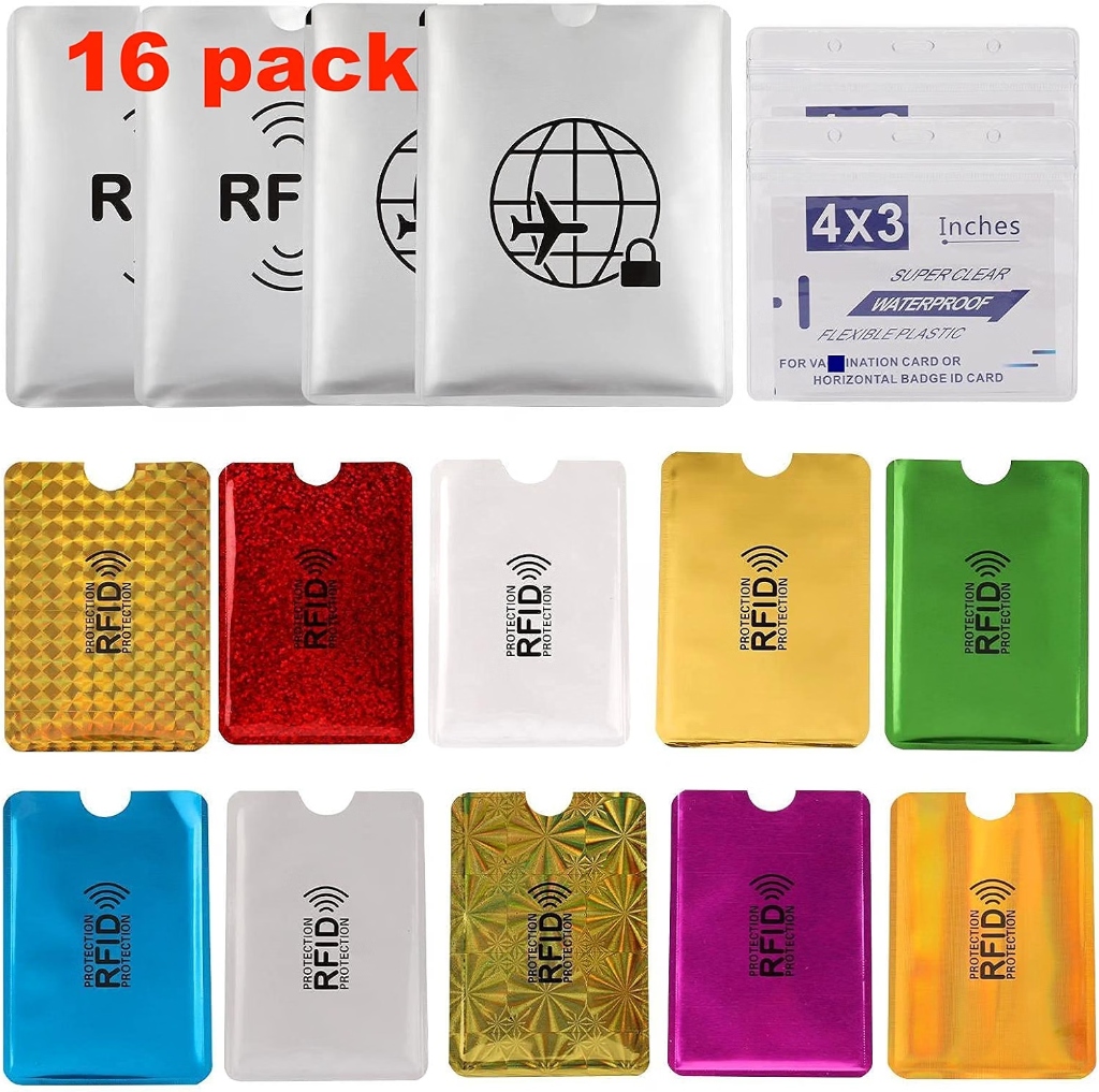 Luumxai 16-piece multi-color RFID blocking sleeves with card protectors