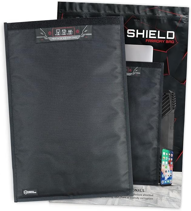 Mission Darkness Faraday Bag for Laptops with double-layer TitanRF fabric and dual fold closure
