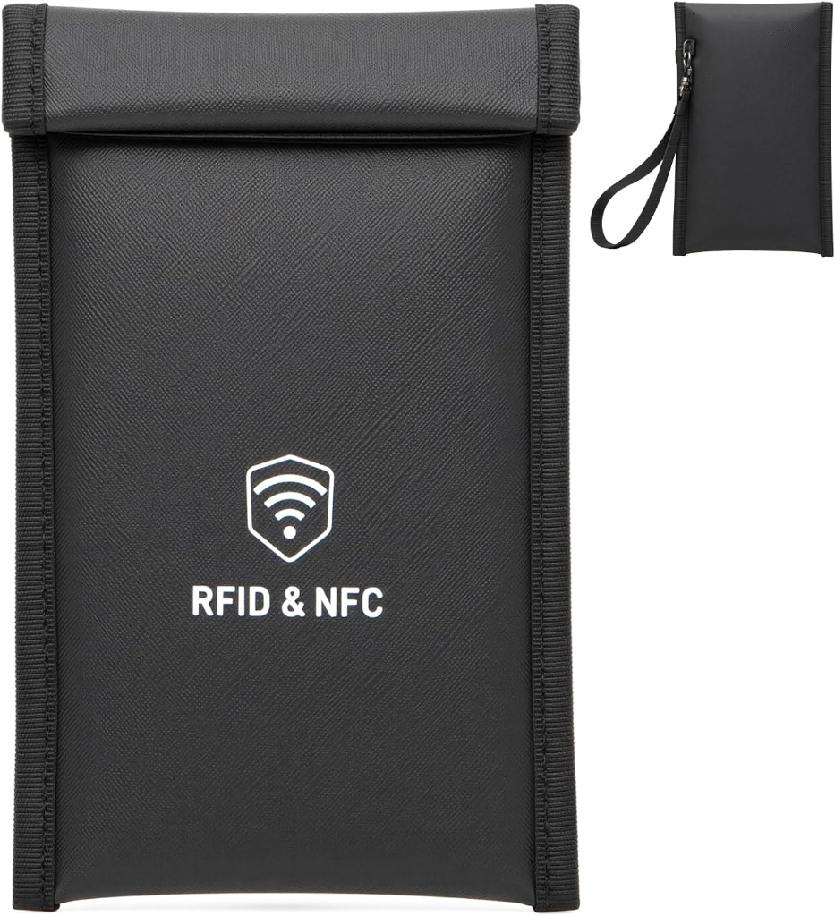 XIAODUN Faraday Bag for Phones with detachable wrist strap and RFID shield logo
