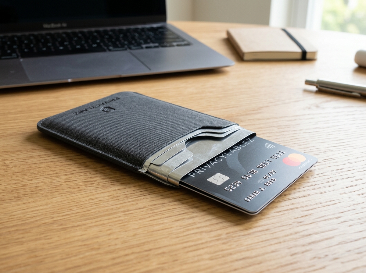 Metallic foil lined RFID blocking credit card sleeve with a payment card inserted